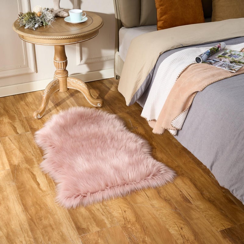 Easy Joy EasyJoy Ultra Soft Fluffy Shaggy Area Rug Faux Fur Rug Chair Cover Seat Pad Fuzzy Area Rug for Bedroom Floor Sofa Living Room (2 x 3 ft Sheepskin, Pink) - Image 2